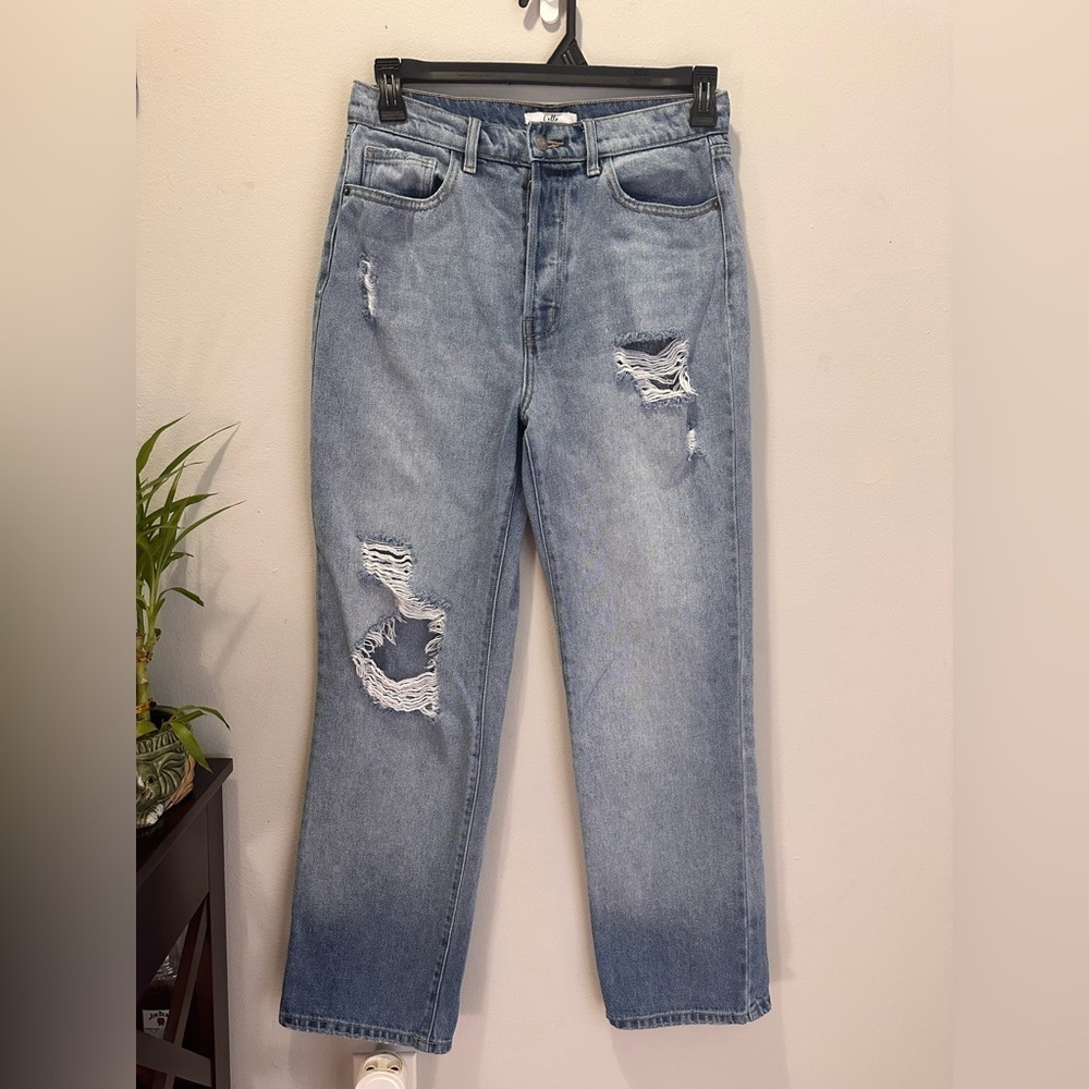 Cello High Rise Button Fly Straight Distressed Jeans Size 7/28